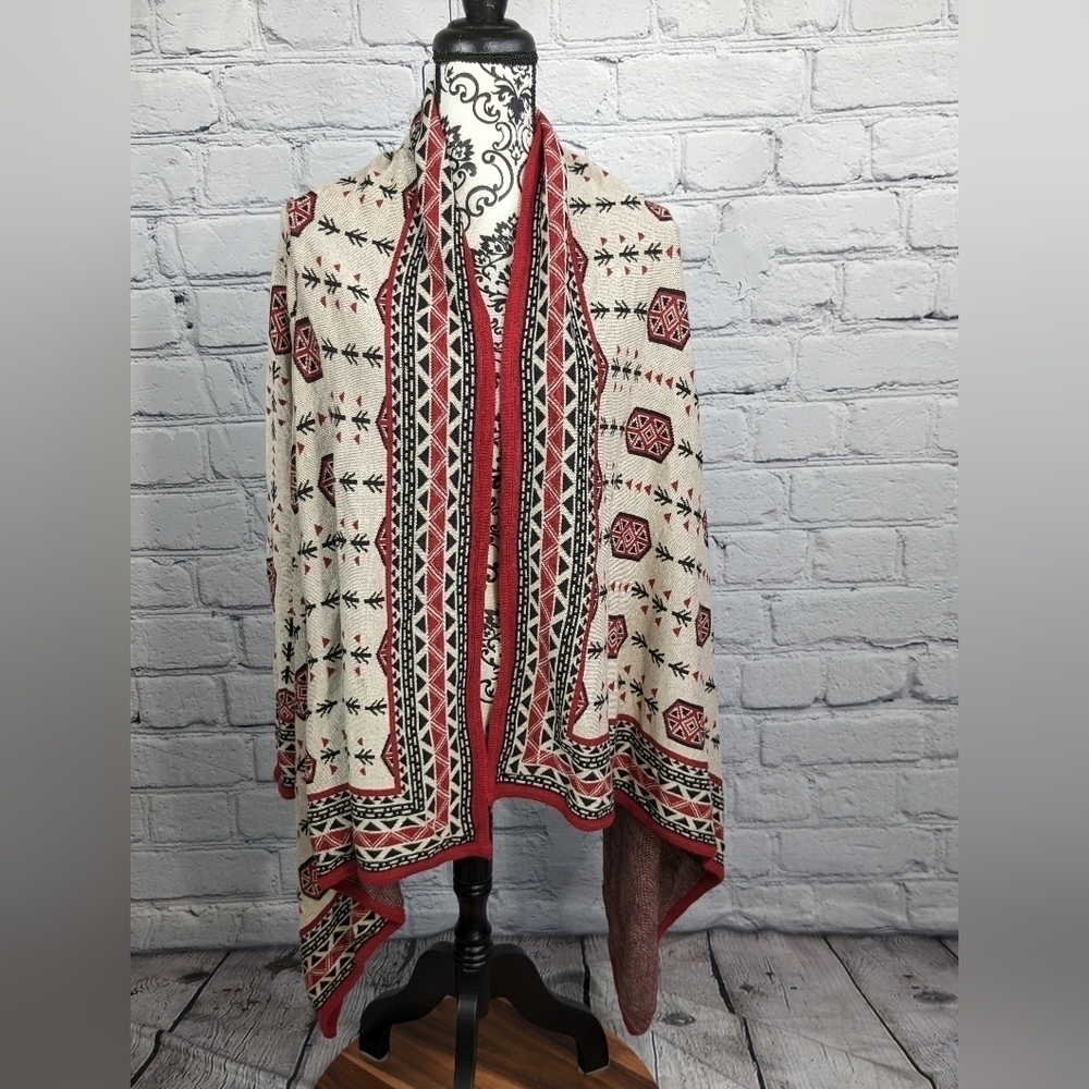 Divided womens long sleeve open front geo print large stretch knit cardigan bb17